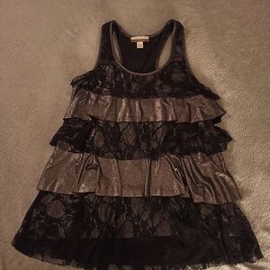 Boston Proper Black Lace and Metallic Top